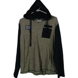 Civil Sektor Mens Hooded Long Sleeve T-Shirt Flag Patch & Pocket Size L Hoodie